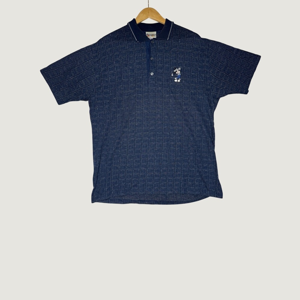Disney Walt Disney World Mickey Mouse Golf Polo XL Blue Grid Vintage Mens Shirt‎